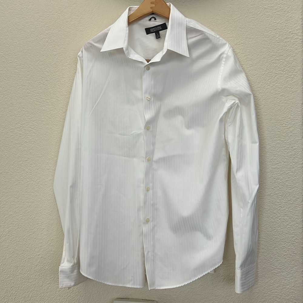 Kenneth Cole Reaction White wrinkle Free Dress Shirt L slim fit
